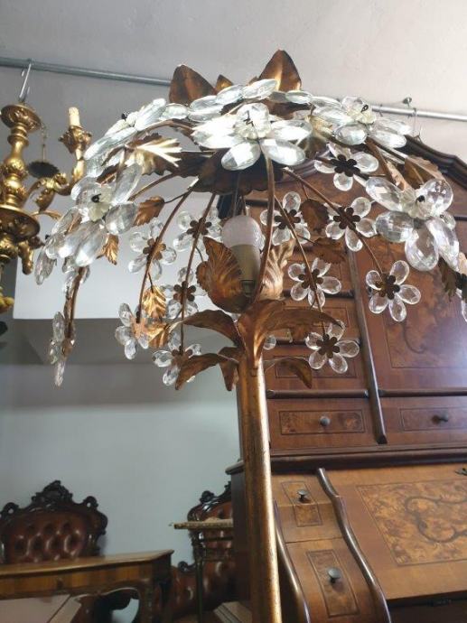 Old Freestanding Lamp with Crystal Flowers Antique Lighting 4