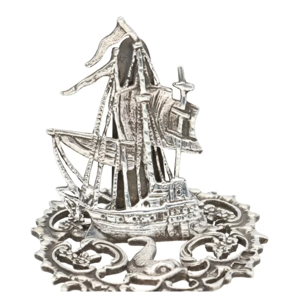 Antique Victorian Solid Silver Galleon Ship Menu Holder 1897