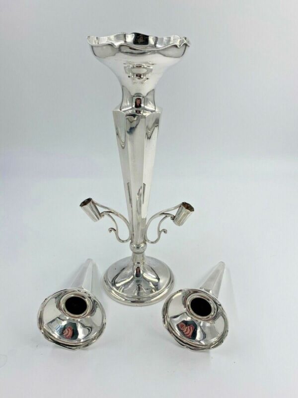 Antique Solid Sterling Silver 3 Trumpet Flute Epergne Chester 1920 Antique Silver Antique Silver 9