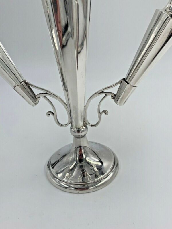 Antique Solid Sterling Silver 3 Trumpet Flute Epergne Chester 1920 - Image 8