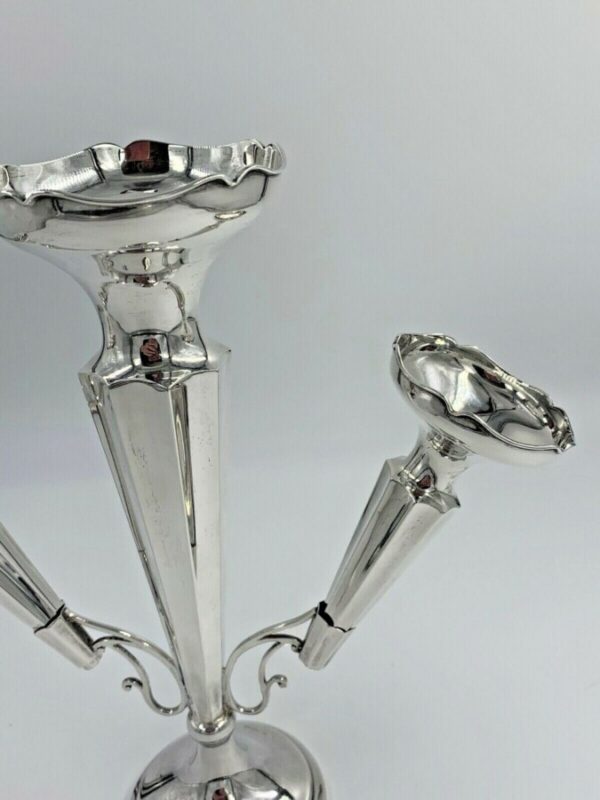 Antique Solid Sterling Silver 3 Trumpet Flute Epergne Chester 1920 Antique Silver Antique Silver 7