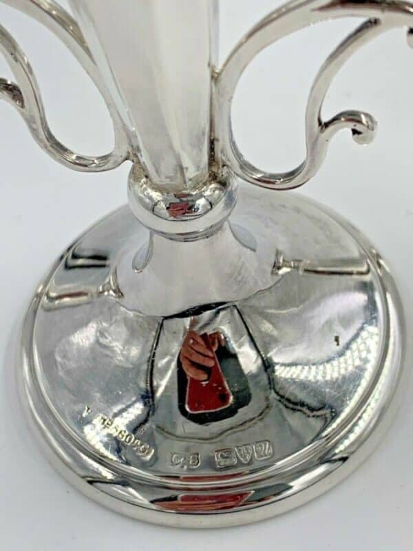 Antique Solid Sterling Silver 3 Trumpet Flute Epergne Chester 1920 - Image 9