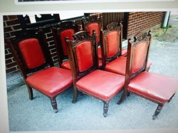 SET of 6 Red Leather/Mahogany Chairs Antique Chairs 7