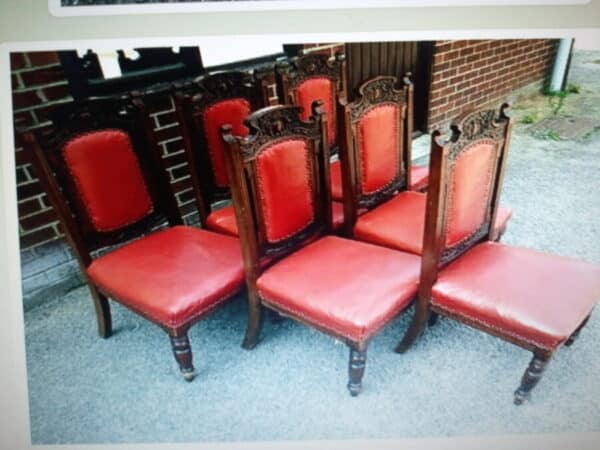 SET of 6 Red Leather/Mahogany Chairs - Image 5