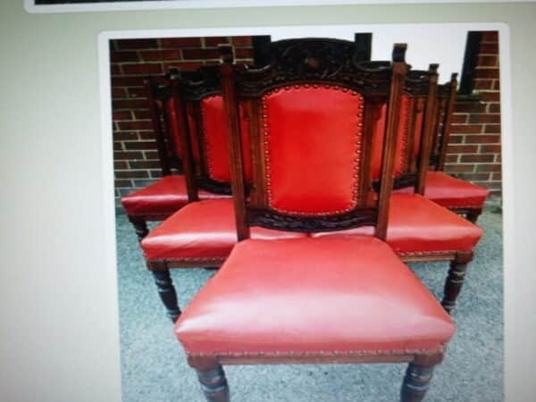 SET of 6 Red Leather/Mahogany Chairs Antique Chairs 3