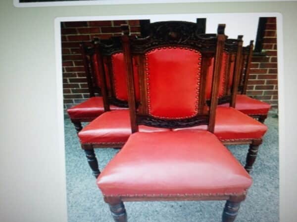 SET of 6 Red Leather/Mahogany Chairs