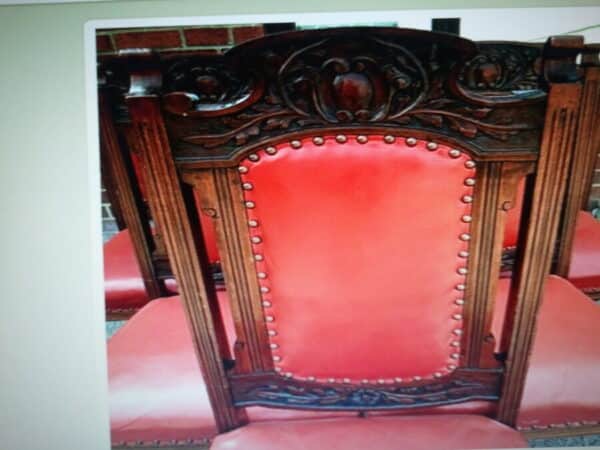 SET of 6 Red Leather/Mahogany Chairs Antique Chairs 5