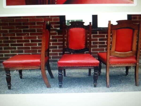 SET of 6 Red Leather/Mahogany Chairs Antique Chairs 6
