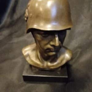 BRONZE OF HELMETED GERMAN SOLDIER 16cm High Antique Collectibles