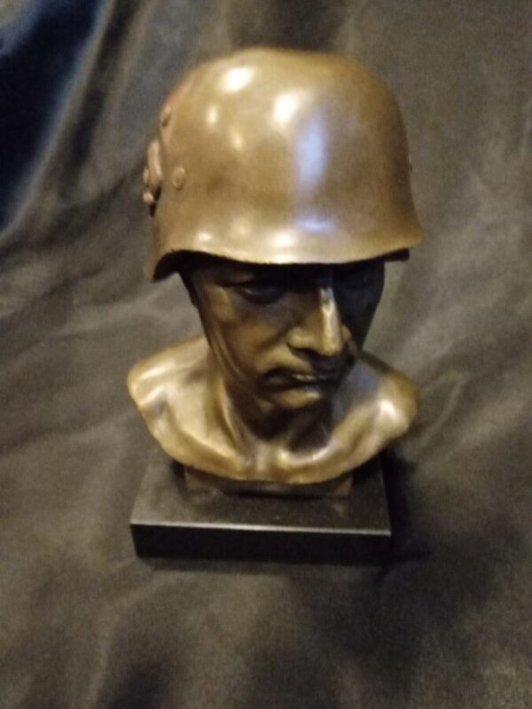 BRONZE OF HELMETED GERMAN SOLDIER 16cm High