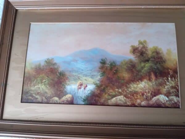 PAIR of SCENIC LANDSCAPES. OIL ON BOARD. VICTORIAN. SIGNED Antique Art 3