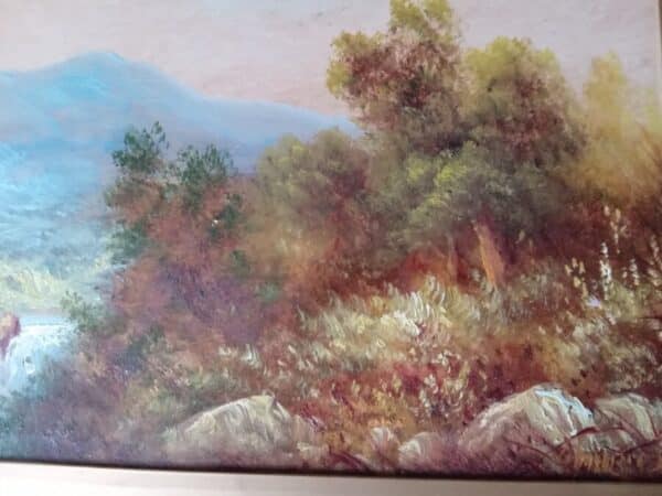 PAIR of SCENIC LANDSCAPES. OIL ON BOARD. VICTORIAN. SIGNED Antique Art 5