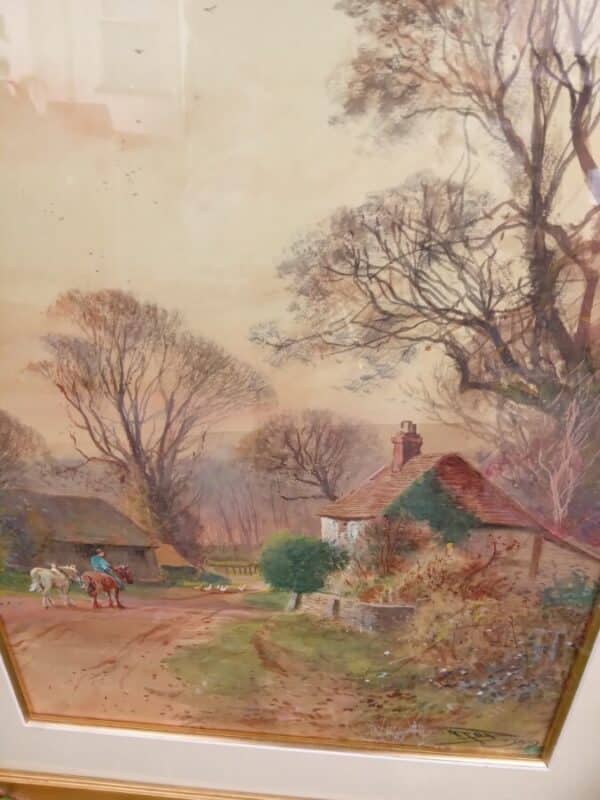PAIR of BEAUTIFUL WATER COLOURS. GILDED FRAMED–SINGED & DATED 1909 Antique Art 7