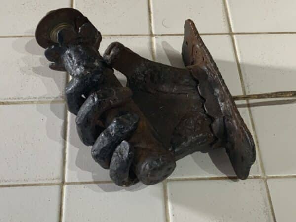 Wrought iron hand holding a spills converted to electric Architectural Antiques 3