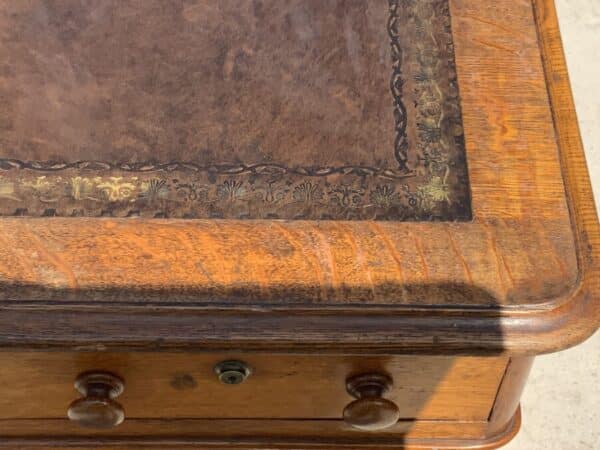Victorian Golden Oak Pedestal 3 sections Desk Antique Desks 5