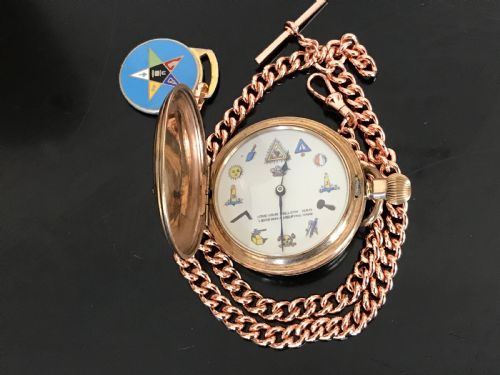 Masonic full hunter pocket watch and chain Antique Clocks 4