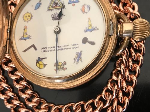 Masonic full hunter pocket watch and chain Antique Clocks 5