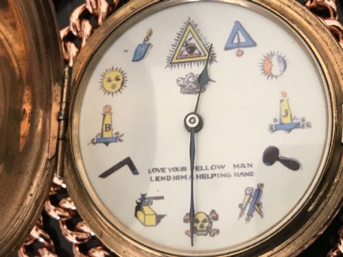 Masonic full hunter pocket watch and chain Antique Clocks 6