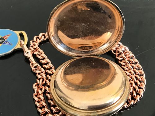 Masonic full hunter pocket watch and chain Antique Clocks 7