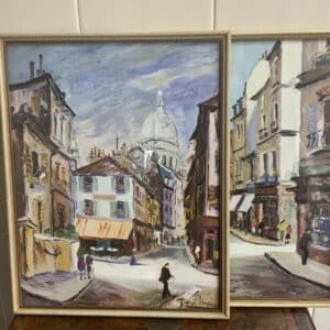 Stunning Pair of French Town Scenes Vivid Colours 1950’s Prints Antique Art