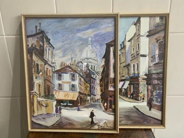 Stunning Pair of French Town Scenes Vivid Colours 1950’s Prints Antique Art 3