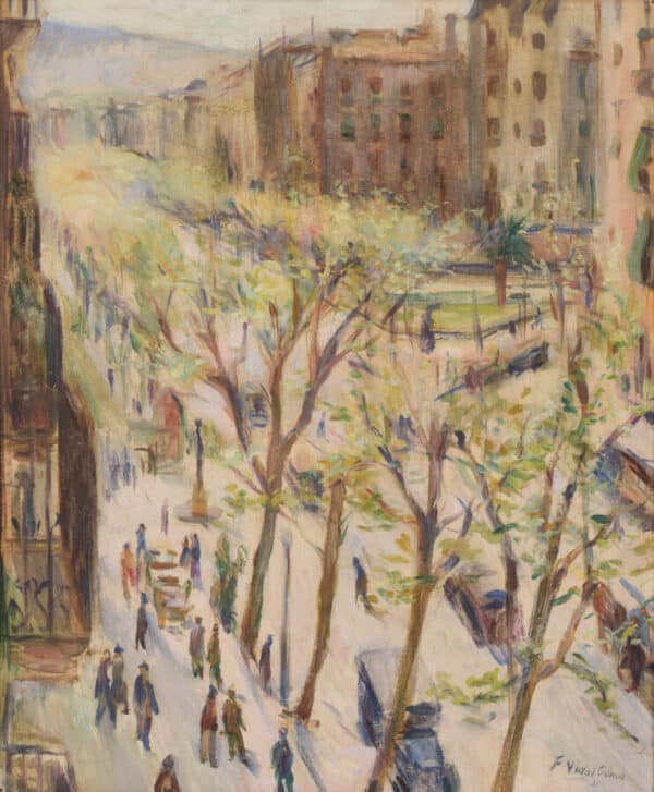 Francesc Vidal Gomá – Impressionist Street Scene, Barcelona 1931 Barcelona Antique Art 3