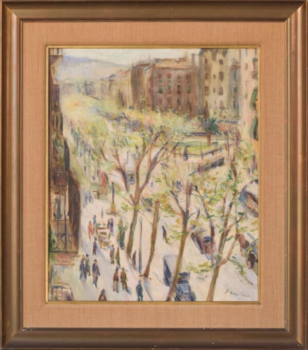 Francesc Vidal Gomá – Impressionist Street Scene, Barcelona 1931 Barcelona Antique Art 4