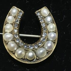 Diamonds & Pearls Good luck horseshoes brooch Antique Jewellery 3