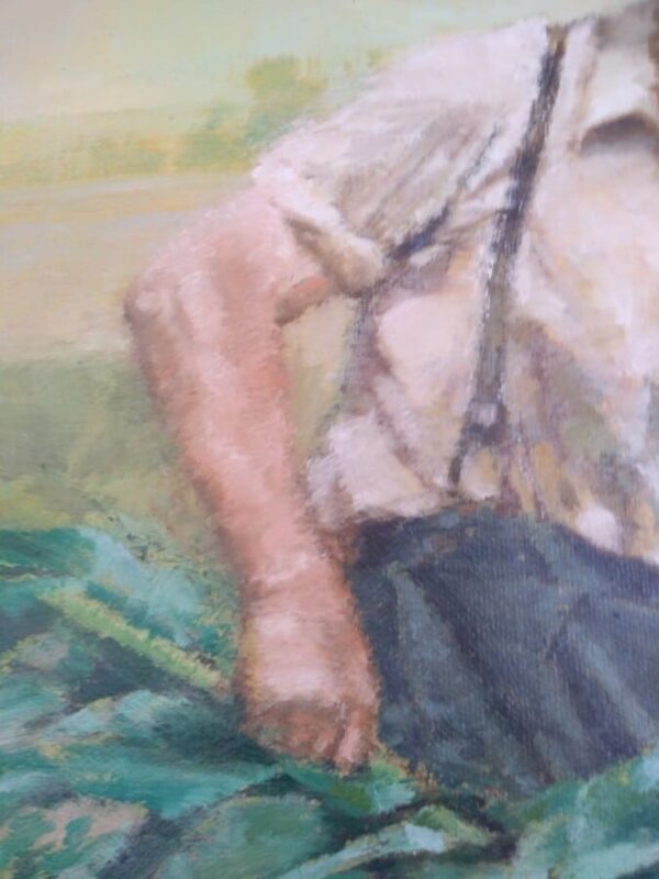 Amish Hauling Corn oil on canvas Antique Art 4