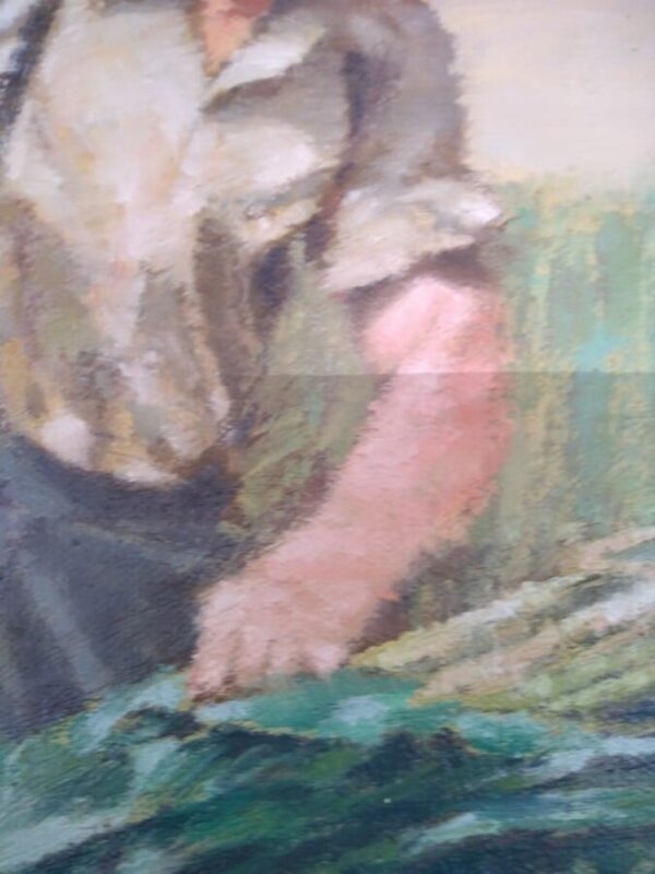 Amish Hauling Corn oil on canvas Antique Art 5