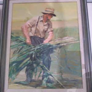 Amish Hauling Corn oil on canvas Antique Art