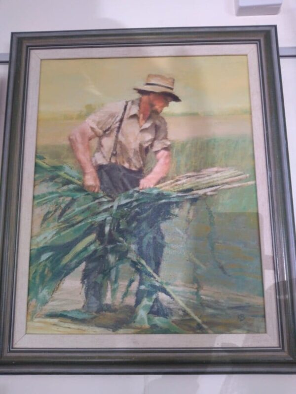 Amish Hauling Corn oil on canvas Antique Art 3