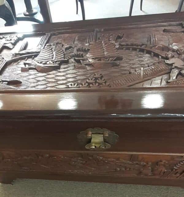 Chinese carved Camphor Wood Chest - Image 4