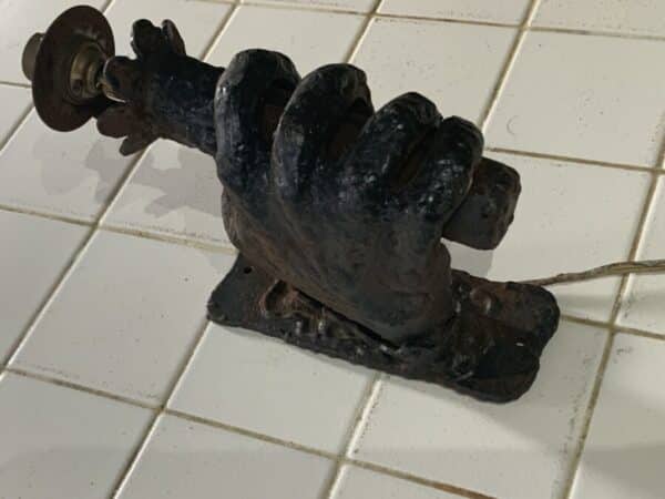 Wrought iron hand holding a spills converted to electric Architectural Antiques 6