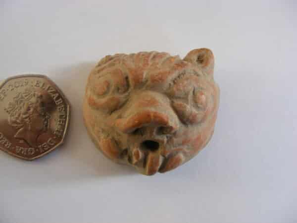 Rare ancient Hellenistic or Graeco Roman Terracotta Lion Mask Head Protome or Applique ancient Antiquities 4