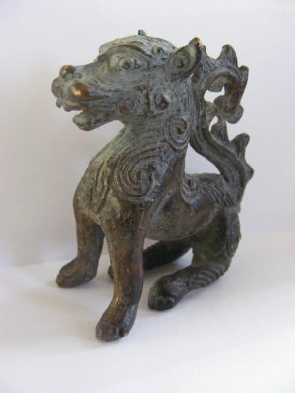 Rare ancient Chinese BRONZE Dog or Mythological Creature Temple Offering Votive or scroll weight Antiquities Medieval Antiques 3