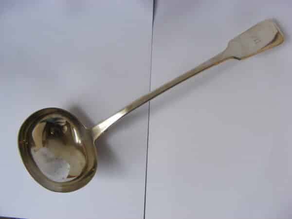 Rare Large Irish 1840 sterling silver rat tail soup or punch ladle Dublin with Belfast retailer mark 258g