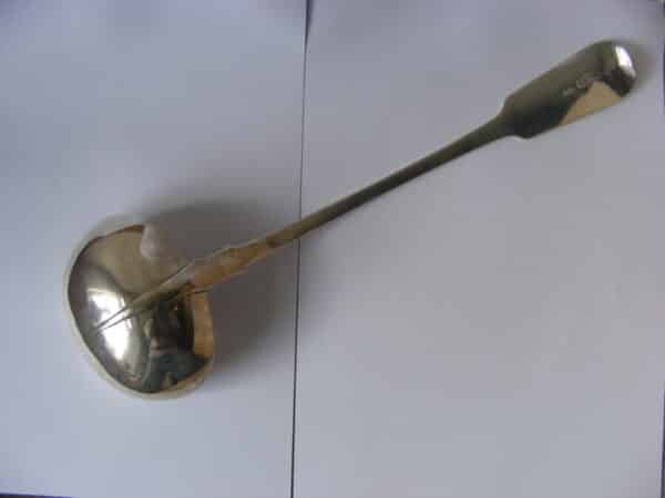 Rare Large Irish 1840 sterling silver rat tail soup or punch ladle Dublin with Belfast retailer mark 258g Ireland Antique Silver 4