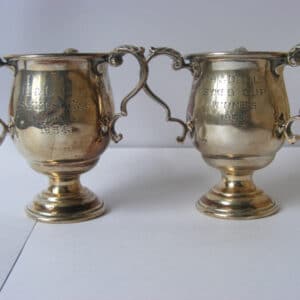 Rare 2 x Sterling Silver Trophy Loving Cup Huddersfield & District Cricket Club 1953 1954 League Sykes Cup Cricket Antique Silver