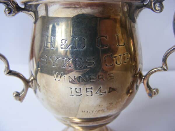 Rare 2 x Sterling Silver Trophy Loving Cup Huddersfield & District Cricket Club 1953 1954 League Sykes Cup Cricket Antique Silver 6