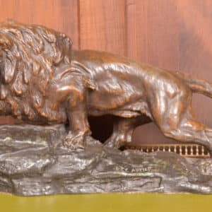 French Spelter Lion, T Cartier SAI2663 T CARTIER Antique Sculptures
