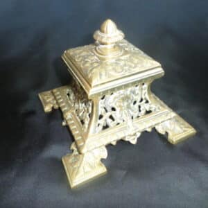 HEAVILY PIERCED BRASS INKWELL. EDWARDIAN Antique Collectibles