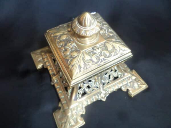 HEAVILY PIERCED BRASS INKWELL. EDWARDIAN Antique Collectibles 4