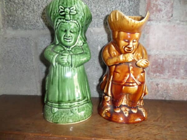 PAIR of TOBY JUGS. KING & QUEEN. TREACLE GLAZED Antique Ceramics 3