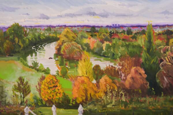 Richmond Terrace, Early Evening autumn landscape Antique Art 5