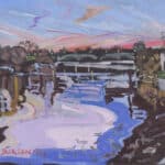 Sunset at White Cross Pub, Richmond, Towards St Margarets abstract landscape Antique Art