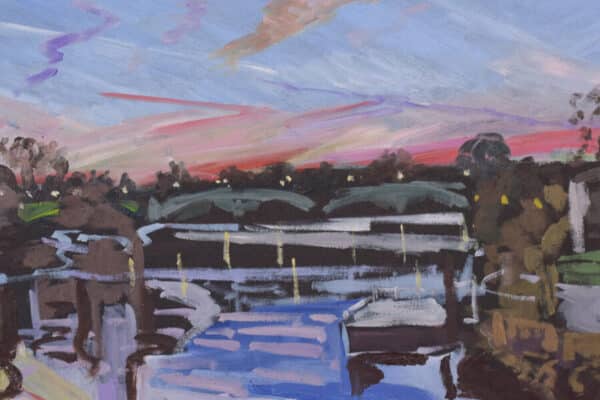 Sunset at White Cross Pub, Richmond, Towards St Margarets abstract landscape Antique Art 4