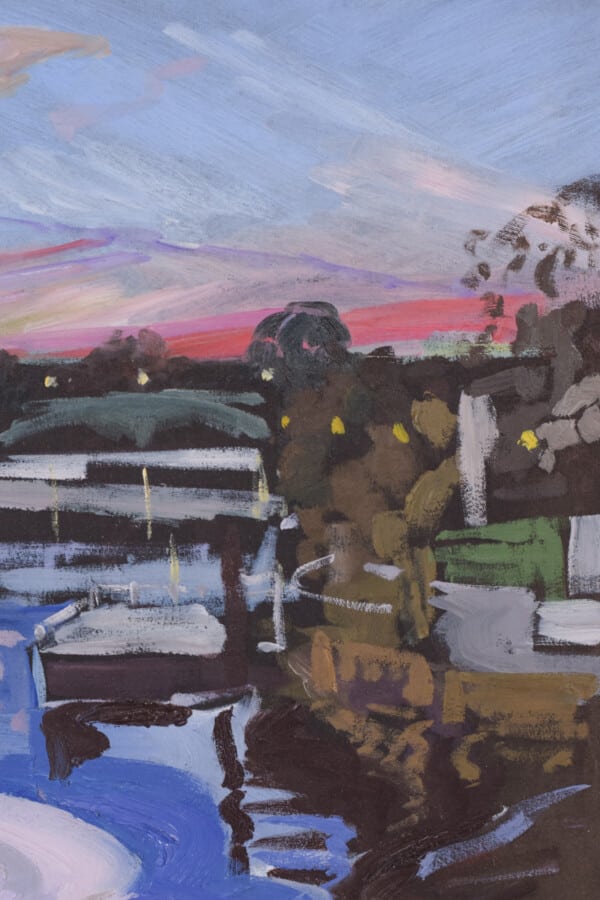 Sunset at White Cross Pub, Richmond, Towards St Margarets abstract landscape Antique Art 6