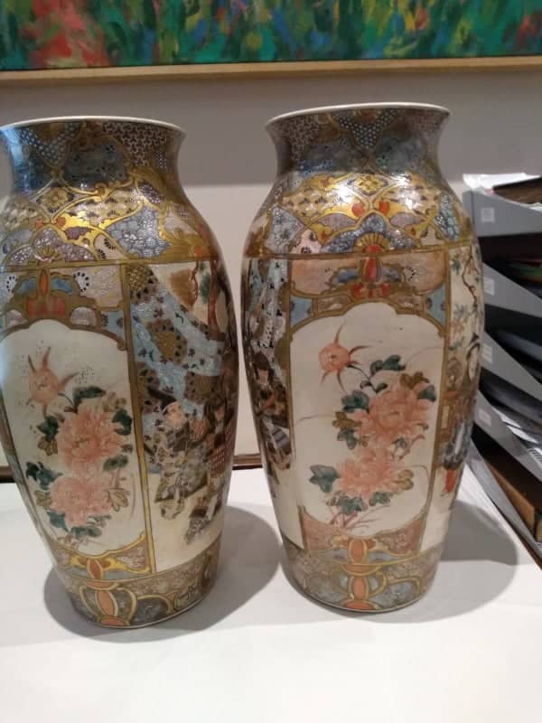Samurai Satsuma Vases Japanese Antique Ceramics 7