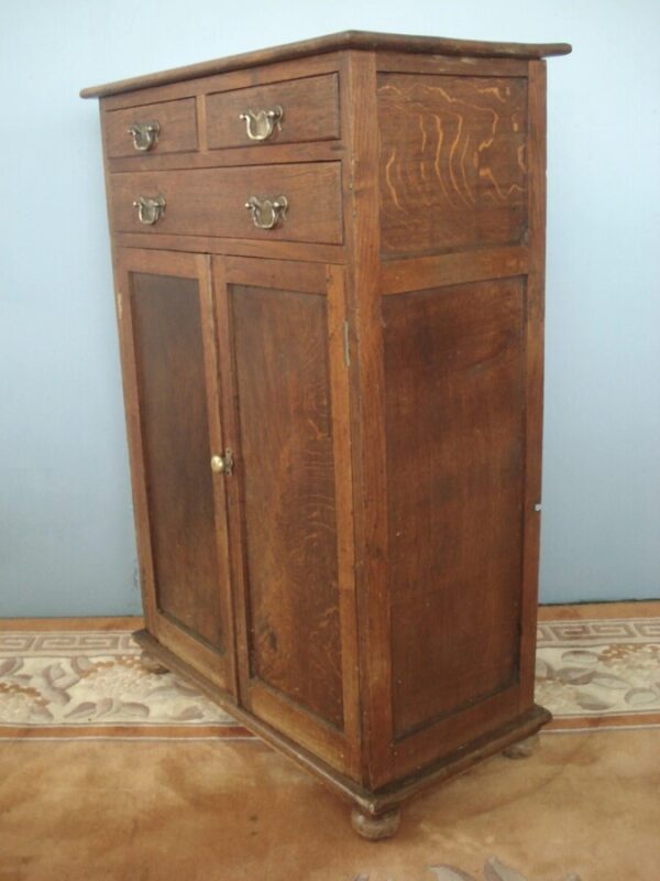 Early Oak Shallow Two Door Cupboard with Three Drawers Antique Cupboards 4